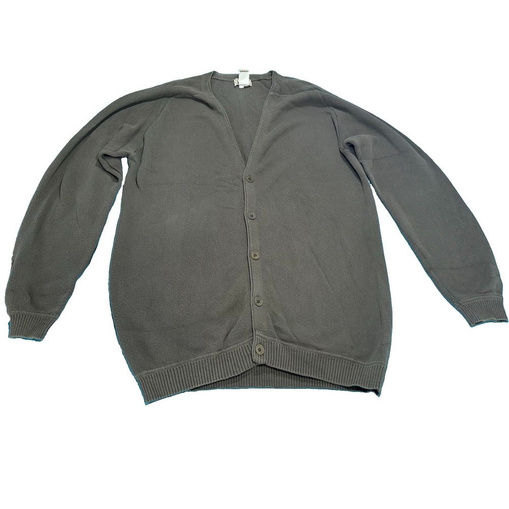 Vintage 90s LL Bean Mens 100 % Cotton Cardigan Sweater Large Tall Taupe Grandpa